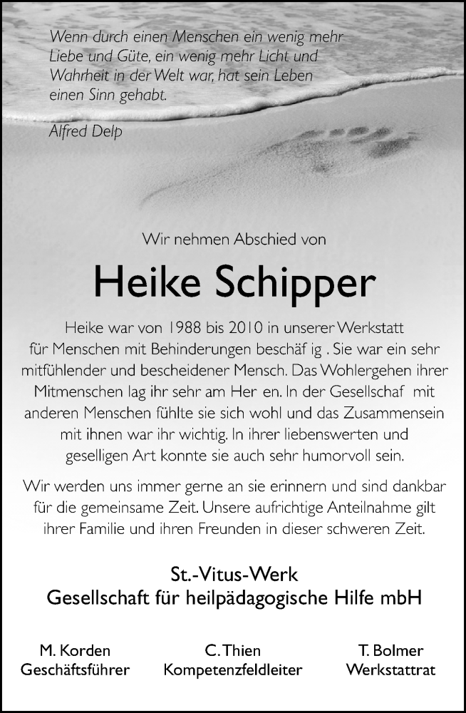  Traueranzeige für Heike Schipper vom 21.11.2024 aus Neue Osnabrücker Zeitung GmbH & Co. KG