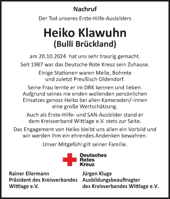 Traueranzeige von Heiko Klawuhn von Neue Osnabrücker Zeitung GmbH & Co. KG