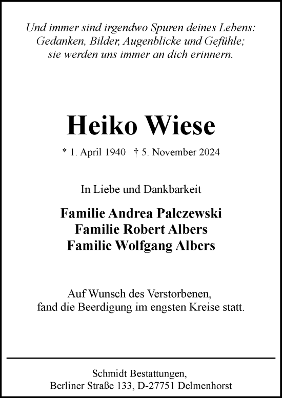 Traueranzeige von Heiko Wiese von DK Medien GmbH & Co. KG