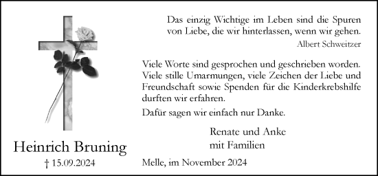 Traueranzeige von Heinrich Bruning von Neue Osnabrücker Zeitung GmbH & Co. KG