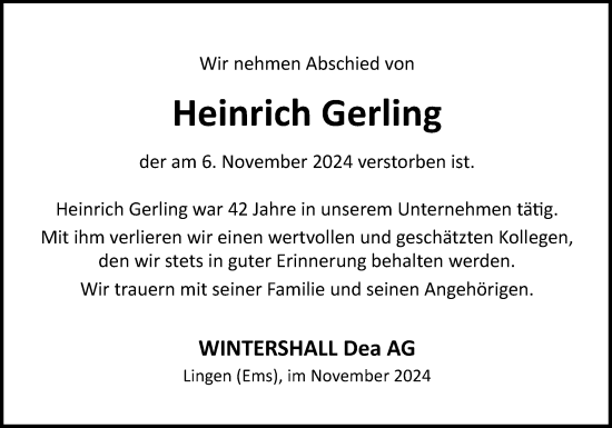 Traueranzeige von Heinrich Gerling von Neue Osnabrücker Zeitung GmbH & Co. KG