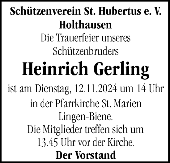 Traueranzeige von Heinrich Gerling von Neue Osnabrücker Zeitung GmbH & Co. KG