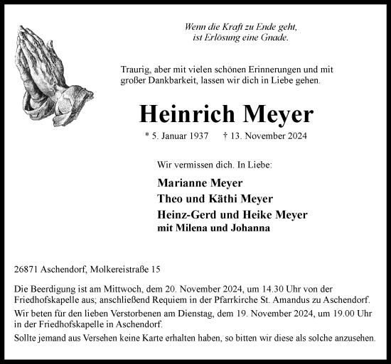 Traueranzeige von Heinrich Meyer von Neue Osnabrücker Zeitung GmbH & Co. KG