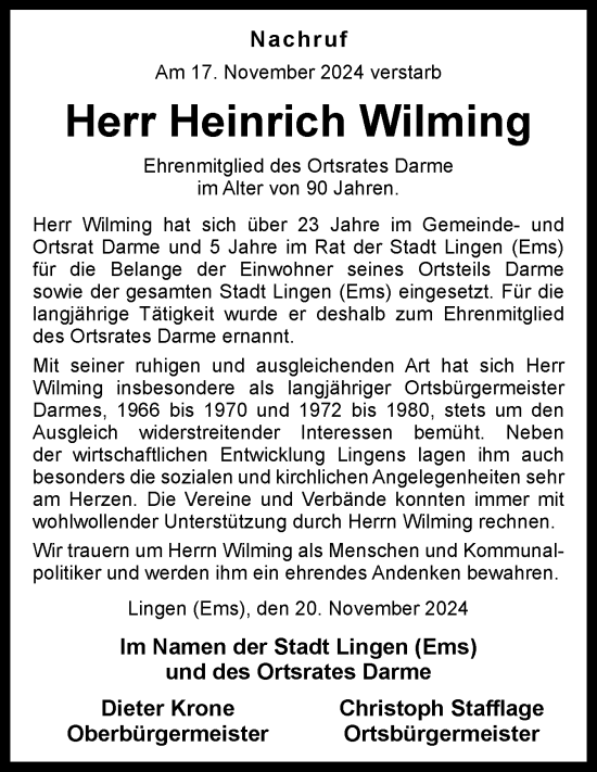 Traueranzeige von Heinrich Wilming von Neue Osnabrücker Zeitung GmbH & Co. KG