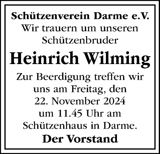 Traueranzeige von Heinrich Wilming von Neue Osnabrücker Zeitung GmbH & Co. KG