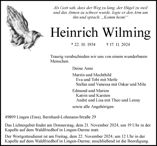 Traueranzeige von Heinrich Wilming von Neue Osnabrücker Zeitung GmbH &amp; Co. KG