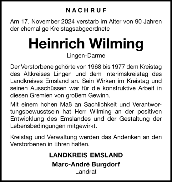 Traueranzeige von Heinrich Wilming von Neue Osnabrücker Zeitung GmbH & Co. KG