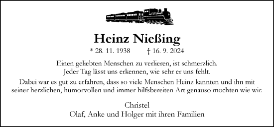 Traueranzeige von Heinz Nießing von Neue Osnabrücker Zeitung GmbH & Co. KG