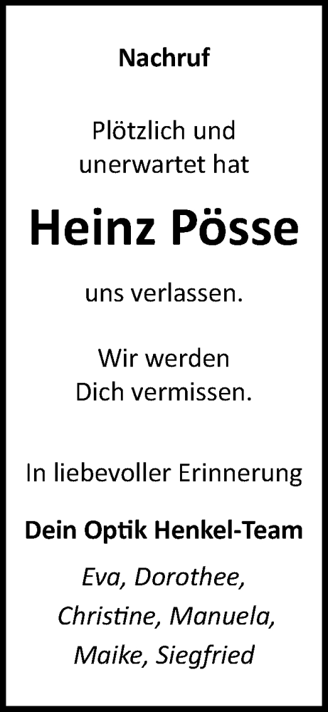  Traueranzeige für Heinz Pösse vom 02.11.2024 aus Neue Osnabrücker Zeitung GmbH & Co. KG