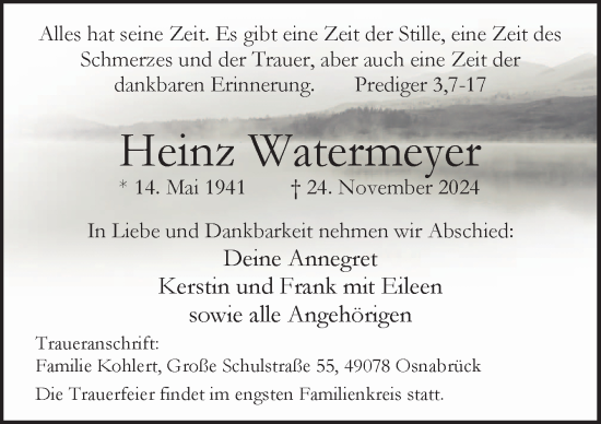 Traueranzeige von Heinz Watermeyer von Neue Osnabrücker Zeitung GmbH & Co. KG