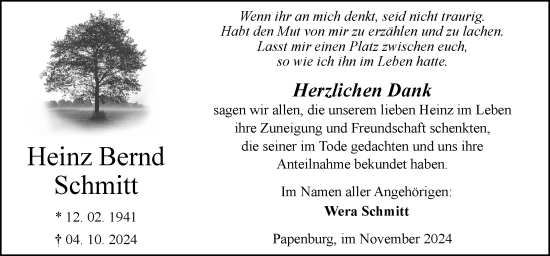 Traueranzeige von Heinz Bernd Schmitt von Neue Osnabrücker Zeitung GmbH & Co. KG