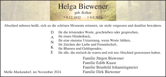 Traueranzeige von Helga Biewener von Neue Osnabrücker Zeitung GmbH & Co. KG