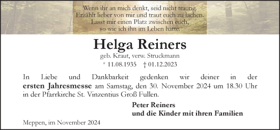 Traueranzeige von Helga Reiners von Neue Osnabrücker Zeitung GmbH & Co. KG