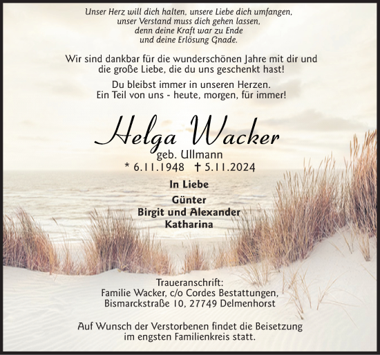 Traueranzeige von Helga Wacker von DK Medien GmbH & Co. KG