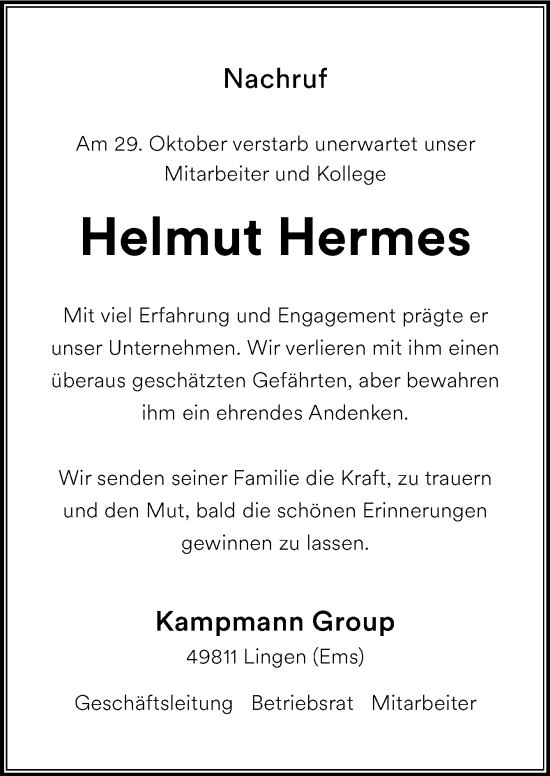 Traueranzeige von Helmut Hermes von Neue Osnabrücker Zeitung GmbH & Co. KG