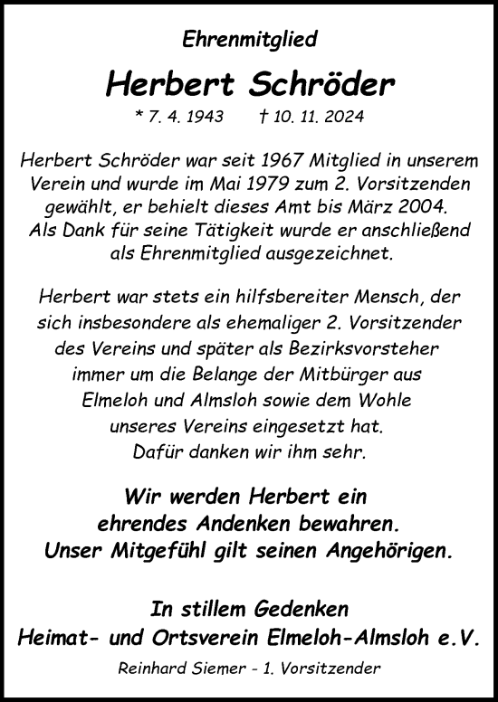 Traueranzeige von Herbert Schröder von DK Medien GmbH & Co. KG