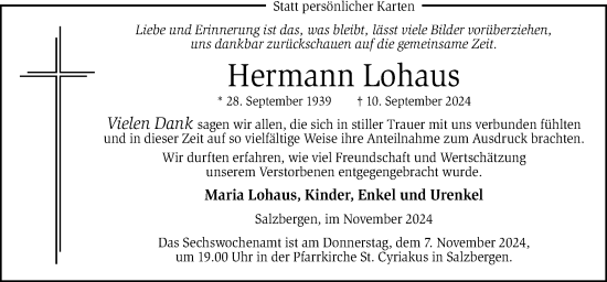 Traueranzeige von Hermann Lohaus von Neue Osnabrücker Zeitung GmbH & Co. KG