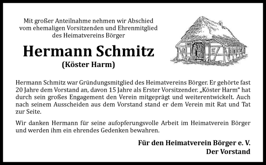 Traueranzeige von Hermann Schmitz von Neue Osnabrücker Zeitung GmbH & Co. KG