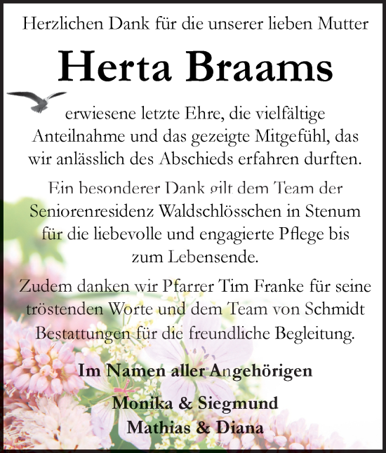 Traueranzeige von Herta Braams von DK Medien GmbH & Co. KG