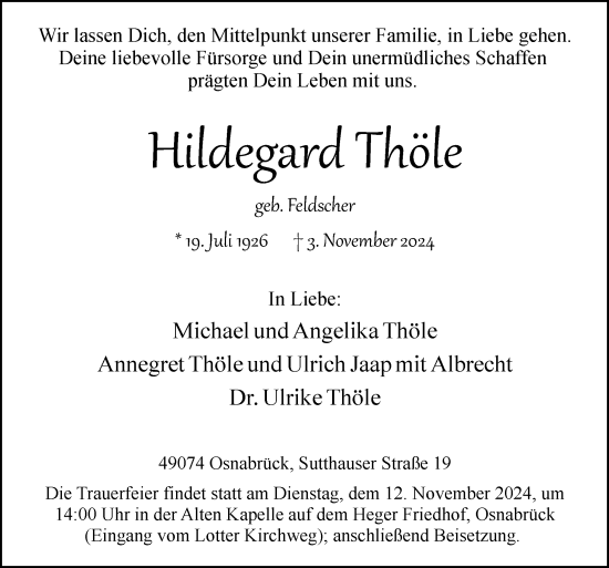 Traueranzeige von Hildegard Thöle von Neue Osnabrücker Zeitung GmbH & Co. KG