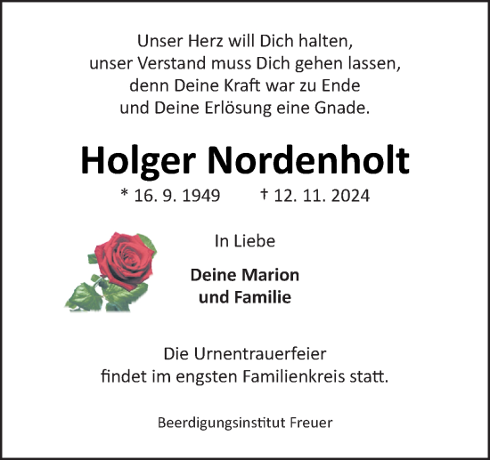 Traueranzeige von Holger Nordenholt von DK Medien GmbH & Co. KG