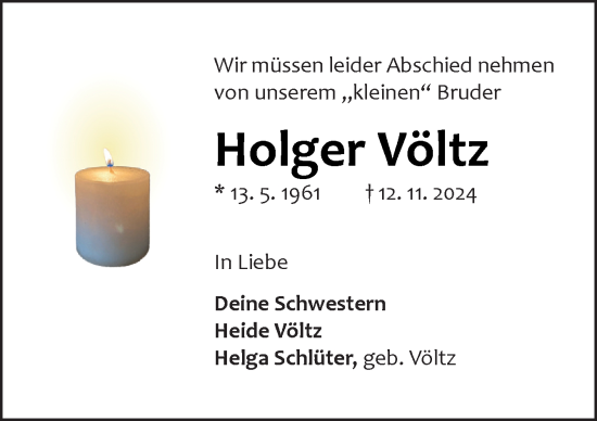 Traueranzeige von Holger Völtz von DK Medien GmbH & Co. KG