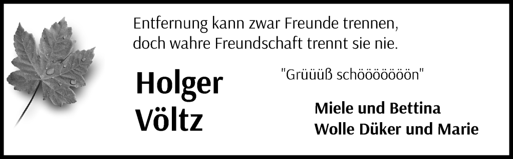  Traueranzeige für Holger Völtz vom 16.11.2024 aus DK Medien GmbH & Co. KG