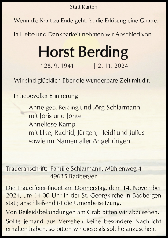 Traueranzeige von Horst Berding von Neue Osnabrücker Zeitung GmbH & Co. KG