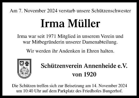 Traueranzeige von Irma Müller von DK Medien GmbH & Co. KG