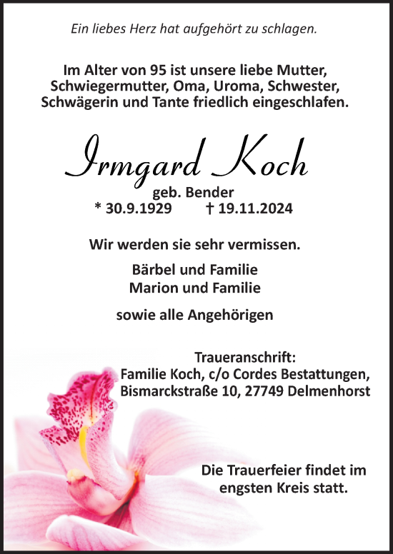 Traueranzeige von Irmgard Koch von DK Medien GmbH & Co. KG