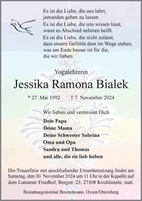 Traueranzeige von Jessika Ramona Bialek von DK Medien GmbH & Co. KG