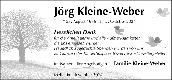 Traueranzeige von Jörg Kleine-Weber von Neue Osnabrücker Zeitung GmbH & Co. KG