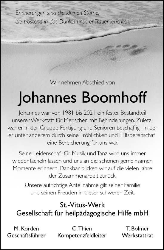 Traueranzeige von Johannes Boomhoff von Neue Osnabrücker Zeitung GmbH & Co. KG