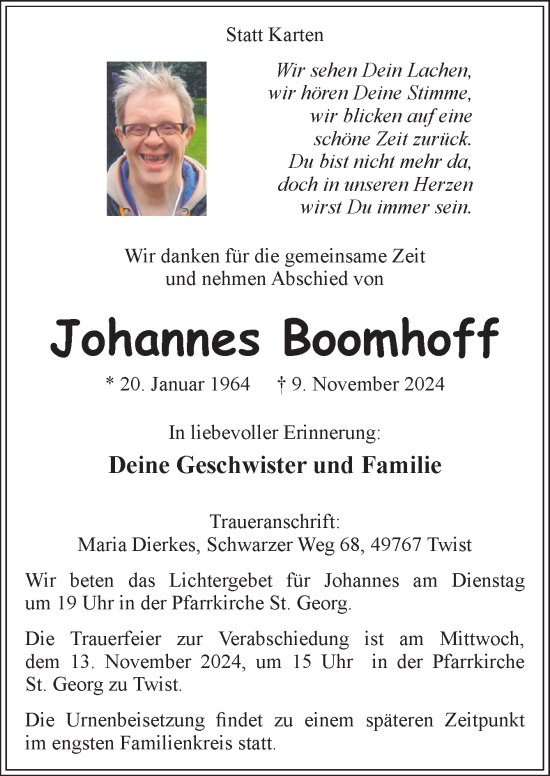 Traueranzeige von Johannes Boomhoff von Neue Osnabrücker Zeitung GmbH & Co. KG