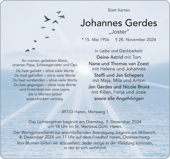 Traueranzeige von Johannes Gerdes von Neue Osnabrücker Zeitung GmbH & Co. KG