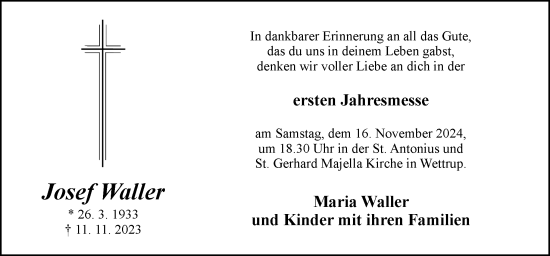 Traueranzeige von Josef Waller von Neue Osnabrücker Zeitung GmbH & Co. KG