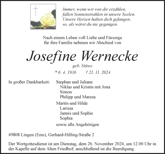 Traueranzeige von Josefine Wernecke von Neue Osnabrücker Zeitung GmbH & Co. KG