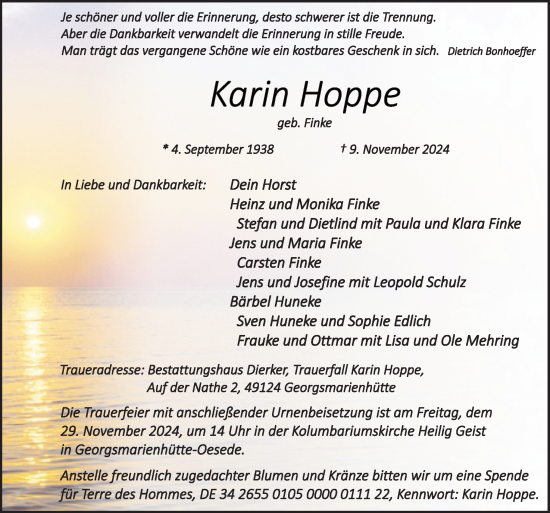 Traueranzeige von Kaarin Hoppe von Neue Osnabrücker Zeitung GmbH & Co. KG