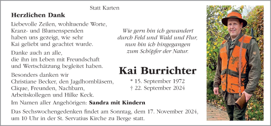 Traueranzeige von Kai Burrichter von Neue Osnabrücker Zeitung GmbH & Co. KG