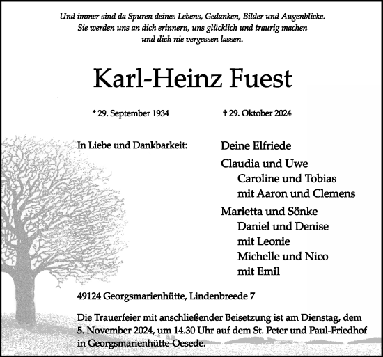 Traueranzeige von Karl-Heinz Fuest von Neue Osnabrücker Zeitung GmbH & Co. KG