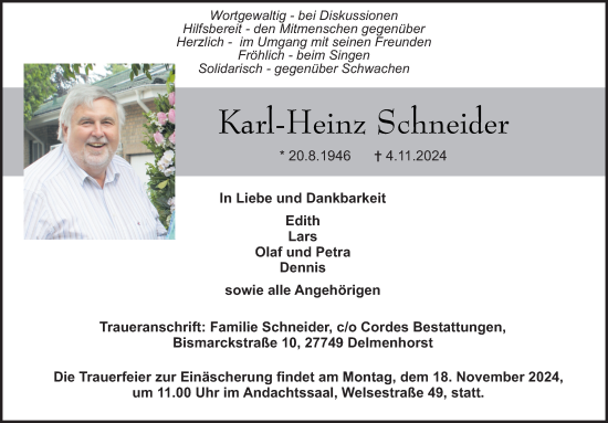 Traueranzeige von Karl-Heinz Schneider von DK Medien GmbH & Co. KG