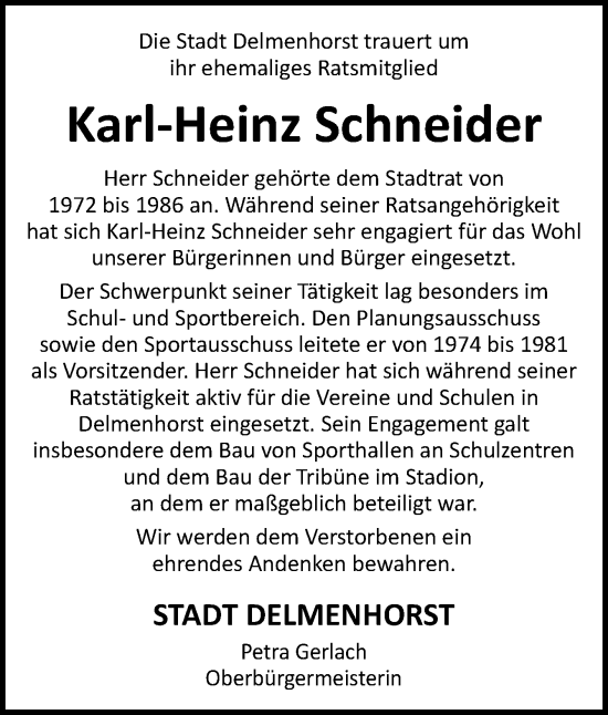 Traueranzeige von Karl-Heinz Schneider von DK Medien GmbH & Co. KG