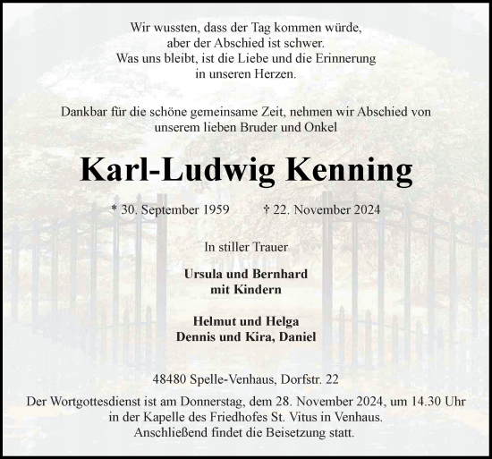 Traueranzeige von Karl-Ludwig Kenning von Neue Osnabrücker Zeitung GmbH & Co. KG