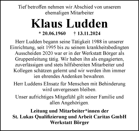Traueranzeige von Klaus Ludden von Neue Osnabrücker Zeitung GmbH & Co. KG