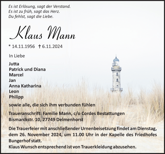 Traueranzeige von Klaus Mann von DK Medien GmbH & Co. KG