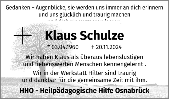 Traueranzeige von Klaus Schulze von Neue Osnabrücker Zeitung GmbH & Co. KG