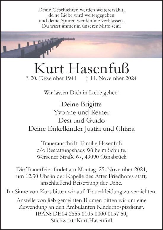 Traueranzeige von Kurt Hasenfuß von Neue Osnabrücker Zeitung GmbH & Co. KG