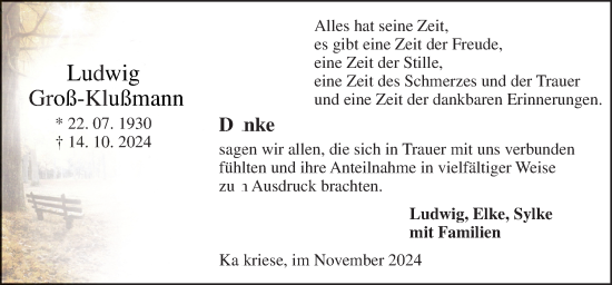 Traueranzeige von Ludwig Groß-Klußmann von Neue Osnabrücker Zeitung GmbH & Co. KG