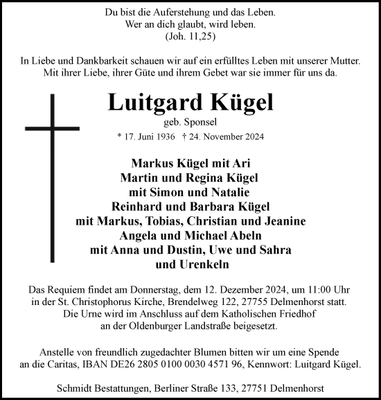 Traueranzeige von Luitgard Kügel von DK Medien GmbH & Co. KG