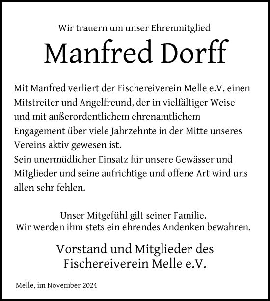 Traueranzeige von Manfred Dorff von Neue Osnabrücker Zeitung GmbH & Co. KG